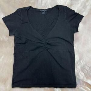 John Galt Black V-Neck Short Sleeve Top